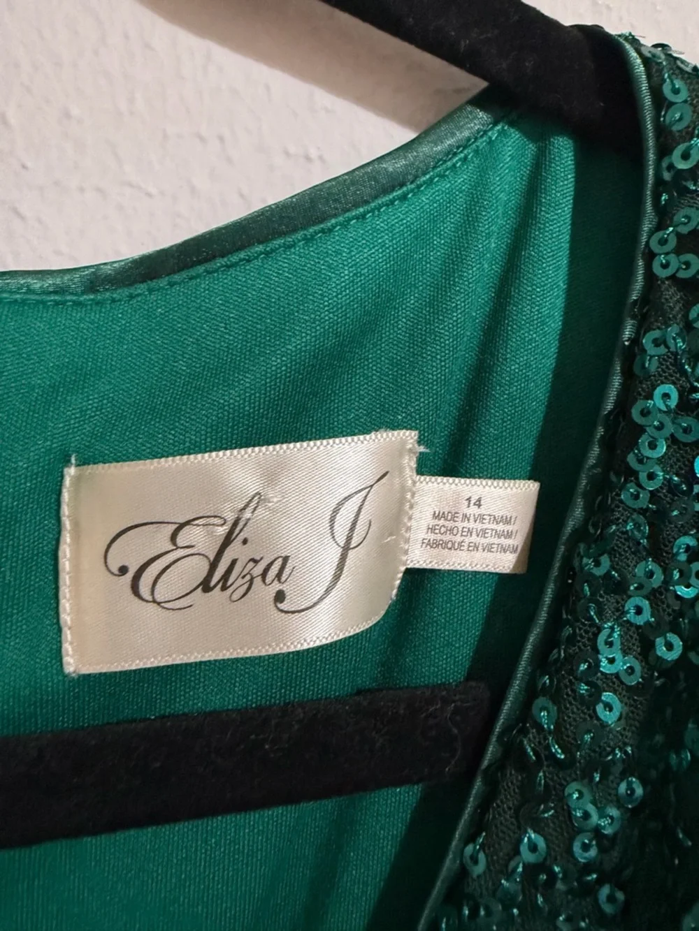 Eliza J Emerald Green Sequin Twist Front Dress Formal Elegant Cocktail Size 14